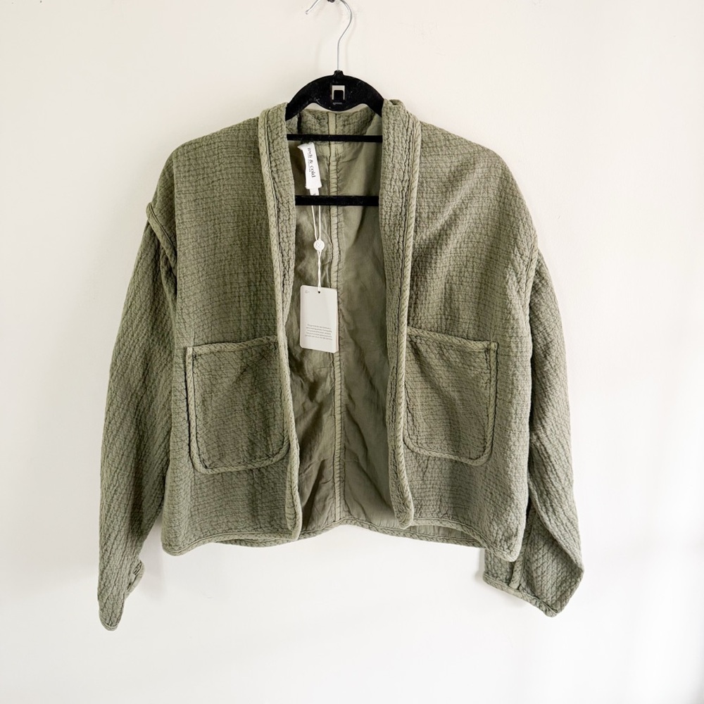 Indi & Cold Olive Women's textured Jacket cardigan L NWT
